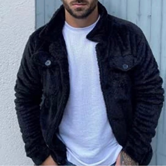 BRAND NEW MENS TRENDY FUZZY SHERPA JACKET - Picture 5 of 5